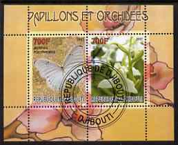 Djibouti 2007 Butterflies & Orchids #1 perf sheetlet containing 2 values fine cto used , stamps on butterflies, stamps on flowers, stamps on orchids