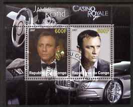 Congo 2007 James Bond - Casino Royale perf s/sheet #1 fine cto used , stamps on , stamps on  stamps on films, stamps on  stamps on cinema, stamps on  stamps on  spy , stamps on  stamps on movies, stamps on  stamps on aston martin, stamps on  stamps on 