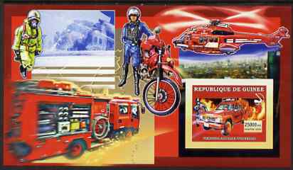 Guinea - Conakry 2006 Japanese Fire Engines large imperf s/sheet containing 1 value (with Helicopter & Motorcycle) unmounted mint, stamps on fire, stamps on helicopters, stamps on motorbikes