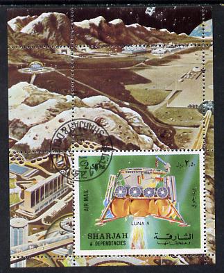 Sharjah 1972 Luna 9 perf m/sheet cto used, Mi BL 114A, stamps on , stamps on  stamps on space