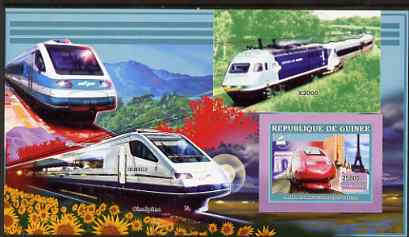 Guinea - Conakry 2006 High Speed Trains large imperf s/sheet containing 1 value (TGV) unmounted mint, stamps on , stamps on  stamps on railways, stamps on  stamps on eiffel tower