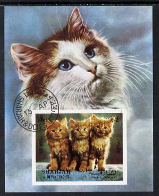 Sharjah 1972 Cats imperf m/sheet cto used (Mi BL 120), stamps on , stamps on  stamps on animals   cats