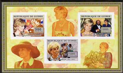 Guinea - Conakry 2006 Princess Diana imperf sheetlet #4 containing 3 values unmounted mint Yv 2718-20, stamps on royalty, stamps on diana, stamps on music