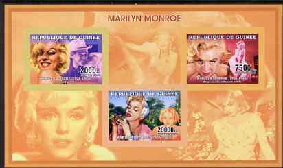 Guinea - Conakry 2006 Marilyn Monroe imperf sheetlet #2 containing 3 values unmounted mint Yv 2724-26, stamps on , stamps on  stamps on personalities, stamps on  stamps on movies, stamps on  stamps on films, stamps on  stamps on music, stamps on  stamps on marilyn, stamps on  stamps on marilyn monroe, stamps on  stamps on 