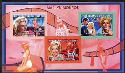 Guinea - Conakry 2006 Marilyn Monroe imperf sheetlet #3 containing 3 values unmounted mint Yv 2730-32, stamps on personalities, stamps on movies, stamps on films, stamps on music, stamps on marilyn, stamps on marilyn monroe, stamps on waterfalls