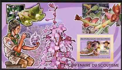 Guinea - Conakry 2006 Centenary of Scouting imperf s/sheet #08 containing 1 value (Orchids) unmounted mint Yv 371, stamps on , stamps on  stamps on scouts, stamps on  stamps on flowers, stamps on  stamps on orchids, stamps on  stamps on 