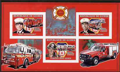 Guinea - Conakry 2006 Fire Trucks & Fire Fighters imperf sheetlet containing 3 values unmounted mint Yv 2739-41, stamps on fire, stamps on disasters, stamps on personalities