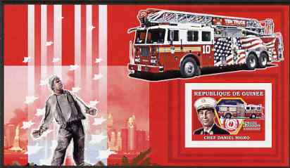 Guinea - Conakry 2006 Fire Trucks & Fire Fighters imperf s/sheet #1 containing 1 value (Chief Nigro) unmounted mint Yv 373, stamps on fire, stamps on disasters, stamps on personalities
