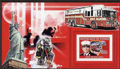 Guinea - Conakry 2006 Fire Trucks & Fire Fighters imperf s/sheet #2 containing 1 value (Chief Ganci) unmounted mint Yv 374, stamps on fire, stamps on disasters, stamps on personalities, stamps on statue of liberty