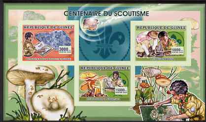 Guinea - Conakry 2006 Centenary of Scouting imperf sheetlet #04 containing 3 values (Minerals & Fungi) unmounted mint Yv 2742-44, stamps on , stamps on  stamps on scouts, stamps on  stamps on fungi, stamps on  stamps on minerals