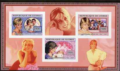 Guinea - Conakry 2006 Princess Diana imperf sheetlet #1 containing 3 values unmounted mint Yv 2709-11, stamps on , stamps on  stamps on royalty, stamps on  stamps on diana, stamps on  stamps on charles, stamps on  stamps on william, stamps on  stamps on harry