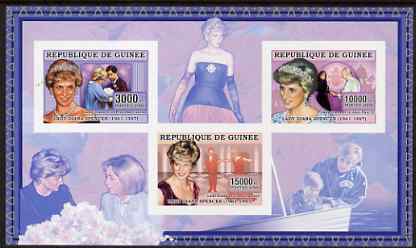 Guinea - Conakry 2006 Princess Diana imperf sheetlet #2 containing 3 values unmounted mint Yv 2712-14, stamps on , stamps on  stamps on royalty, stamps on  stamps on diana, stamps on  stamps on charles, stamps on  stamps on william, stamps on  stamps on harry