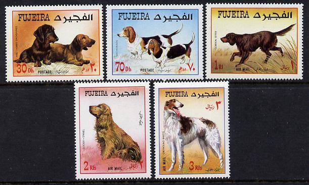 Fujeira 1970 Dogs set of 5 unmounted mint (Mi 602-606A) , stamps on , stamps on  stamps on animals    dogs   cocker spaniel   greyhound   setter   dachshunds