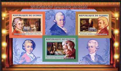 Guinea - Conakry 2006 Mozart imperf sheetlet containing 3 values unmounted mint Yv 2694-96, stamps on , stamps on  stamps on personalities, stamps on  stamps on music, stamps on  stamps on composers, stamps on  stamps on masonics, stamps on  stamps on personalities, stamps on  stamps on mozart, stamps on  stamps on music, stamps on  stamps on composers, stamps on  stamps on masonics, stamps on  stamps on masonry
