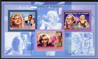 Guinea - Conakry 2006 Marilyn Monroe imperf sheetlet #1 containing 3 values unmounted mint Yv 2691-93, stamps on , stamps on  stamps on personalities, stamps on  stamps on movies, stamps on  stamps on films, stamps on  stamps on music, stamps on  stamps on marilyn, stamps on  stamps on marilyn monroe, stamps on  stamps on 