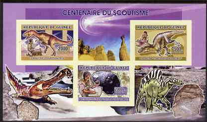 Guinea - Conakry 2006 Centenary of Scouting imperf sheetlet #01 containing 3 values (Dinosaurs & Minerals) unmounted mint Yv 2703-05, stamps on , stamps on  stamps on scouts, stamps on  stamps on dinosaurs, stamps on  stamps on minerals