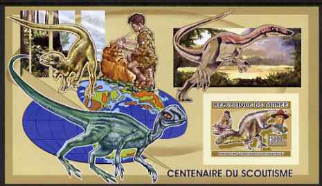 Guinea - Conakry 2006 Centenary of Scouting imperf s/sheet #01 containing 1 value (Dinosaurs) unmounted mint Yv 337, stamps on scouts, stamps on dinosaurs, stamps on 