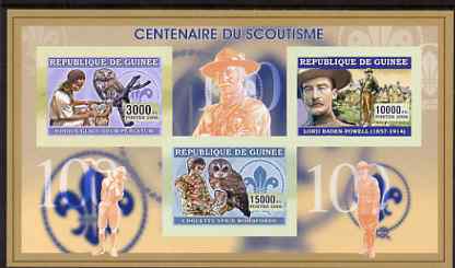 Guinea - Conakry 2006 Centenary of Scouting imperf sheetlet #02 containing 3 values (Owls) unmounted mint Yv 2706-08, stamps on scouts, stamps on birds, stamps on birds of prey, stamps on owls