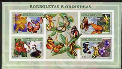 Guinea - Bissau 2007 Butterflies & Orchids imperf sheetlet containing 4 values & 2 labels unmounted mint, stamps on butterflies, stamps on flowers, stamps on orchids