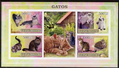 Guinea - Bissau 2007 Domestic Cats imperf sheetlet containing 4 values & 2 labels unmounted mint, stamps on , stamps on  stamps on cats