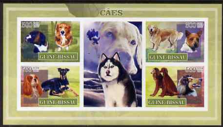 Guinea - Bissau 2007 Dogs imperf sheetlet containing 4 values & 2 labels unmounted mint, stamps on dogs