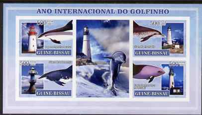 Guinea - Bissau 2007 International Dolphin Year - Lighthouses imperf sheetlet containing 4 values & 2 labels unmounted mint, stamps on whales, stamps on dolphins, stamps on lighthouses