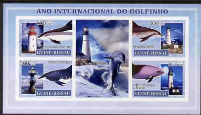 Guinea - Bissau 2007 International Dolphin Year - Lighthouses imperf sheetlet containing 4 values & 2 labels unmounted mint, stamps on , stamps on  stamps on whales, stamps on  stamps on dolphins, stamps on  stamps on lighthouses