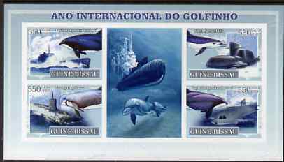 Guinea - Bissau 2007 International Dolphin Year - Submarines imperf sheetlet containing 4 values & 2 labels unmounted mint, stamps on whales, stamps on dolphins, stamps on ships, stamps on submarines