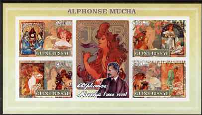 Guinea - Bissau 2007 Alphonse Mucha (artist) imperf sheetlet containing 4 values & 2 labels unmounted mint, stamps on arts