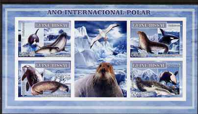 Guinea - Bissau 2007 International Polar Year - Birds & Seals imperf sheetlet containing 4 values & 2 labels unmounted mint, stamps on polar, stamps on birds, stamps on seals