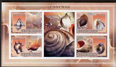 Guinea - Bissau 2007 Shells imperf sheetlet containing 4 values & 2 labels unmounted mint, stamps on marine life, stamps on shells