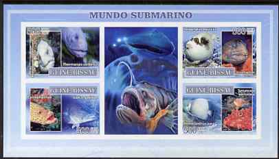 Guinea - Bissau 2007 Fish imperf sheetlet containing 4 values & 2 labels unmounted mint, stamps on marine life, stamps on fish