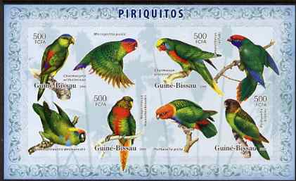Guinea - Bissau 2007 Parrots imperf sheetlet containing 4 values & 4 labels unmounted mint, stamps on birds, stamps on parrots