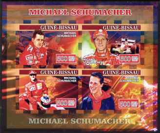 Guinea - Bissau 2007 Michael Schumacher imperf sheetlet containing 4 values unmounted mint, Yv 2298-2301, stamps on , stamps on  stamps on personalities, stamps on  stamps on sport, stamps on  stamps on formula 1, stamps on  stamps on  f1 , stamps on  stamps on racing cars, stamps on  stamps on cars, stamps on  stamps on ferrari