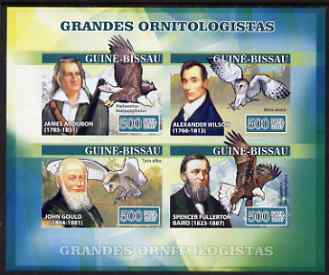 Guinea - Bissau 2007 Ornithologists imperf sheetlet containing 4 values (Birds of Prey) unmounted mint, Yv 2314-17, stamps on personalities, stamps on birds, stamps on birds of prey, stamps on owls, stamps on eagles