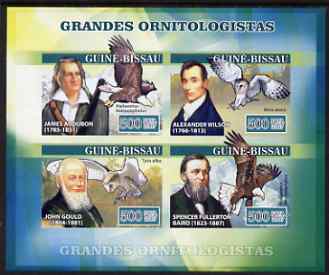 Guinea - Bissau 2007 Ornithologists imperf sheetlet containing 4 values (Birds of Prey) unmounted mint, Yv 2314-17, stamps on , stamps on  stamps on personalities, stamps on  stamps on birds, stamps on  stamps on birds of prey, stamps on  stamps on owls, stamps on  stamps on eagles