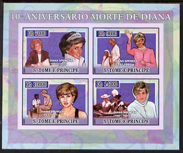 St Thomas & Prince Islands 2007 Tenth Death Anniversary of Princess Diana imperf sheetlet containing 4 values unmounted mint , stamps on personalities, stamps on royalty, stamps on diana
