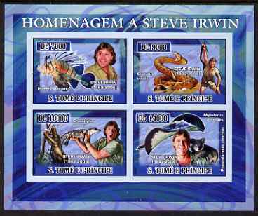 St Thomas & Prince Islands 2007 Tribute to Steve Irwin imperf sheetlet containing 4 values unmounted mint , stamps on , stamps on  stamps on personalities, stamps on  stamps on reptiles, stamps on  stamps on fish, stamps on  stamps on snakes, stamps on  stamps on crocodiles, stamps on  stamps on whales, stamps on  stamps on snake, stamps on  stamps on snakes, stamps on  stamps on 