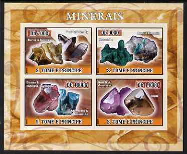 St Thomas & Prince Islands 2007 Minerals imperf sheetlet containing 4 values unmounted mint , stamps on , stamps on  stamps on minerals