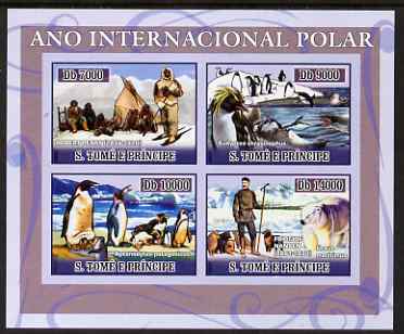 St Thomas & Prince Islands 2007 International Polar Year imperf sheetlet containing 4 values unmounted mint , stamps on , stamps on  stamps on polar, stamps on  stamps on penguins, stamps on  stamps on birds, stamps on  stamps on dogs, stamps on  stamps on bears