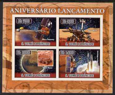 St Thomas & Prince Islands 2007 Space - Mars imperf sheetlet containing 4 values unmounted mint , stamps on , stamps on  stamps on space