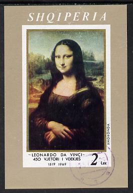 Albania 1969 Leonardo da Vinci Death Anniversary imperf m/sheet (Mona Lisa) cto used, SG MS 1313, stamps on , stamps on  stamps on arts, stamps on  stamps on death, stamps on  stamps on leonardo da vinci, stamps on  stamps on renaissance