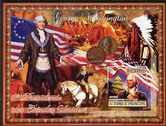 St Thomas & Prince Islands 2007 US Presidents #01 George Washington imperf s/sheet containing 1 value unmounted mint , stamps on , stamps on  stamps on personalities, stamps on  stamps on constitutions, stamps on  stamps on americana, stamps on  stamps on us presidents, stamps on  stamps on indians, stamps on  stamps on horses, stamps on  stamps on wild west, stamps on  stamps on coins, stamps on  stamps on flags