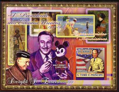 St Thomas & Prince Islands 2007 US Presidents #34 Dwight D Eisenhower imperf s/sheet containing 1 value unmounted mint , stamps on , stamps on  stamps on personalities, stamps on  stamps on constitutions, stamps on  stamps on americana, stamps on  stamps on us presidents, stamps on  stamps on  ww2 , stamps on  stamps on disney