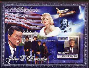 St Thomas & Prince Islands 2007 US Presidents #35 John F Kennedy imperf s/sheet containing 1 value unmounted mint , stamps on , stamps on  stamps on personalities, stamps on  stamps on constitutions, stamps on  stamps on americana, stamps on  stamps on us presidents, stamps on  stamps on kennedy, stamps on  stamps on beatles, stamps on  stamps on marilyn monroe, stamps on  stamps on shuttle, stamps on  stamps on space, stamps on  stamps on apollo, stamps on  stamps on 