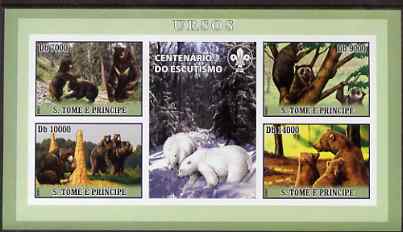 St Thomas & Prince Islands 2007 Bears imperf sheetlet containing 4 values plus label (with Scout logo) unmounted mint , stamps on , stamps on  stamps on animals, stamps on  stamps on bears, stamps on  stamps on scouts
