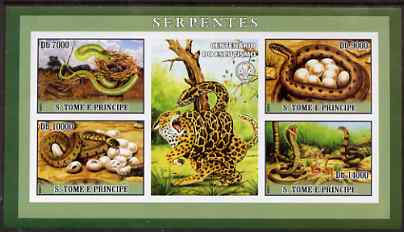 St Thomas & Prince Islands 2007 Snakes imperf sheetlet containing 4 values plus label (with Scout logo) unmounted mint , stamps on , stamps on  stamps on animals, stamps on  stamps on reptiles, stamps on  stamps on snakes, stamps on  stamps on scouts, stamps on  stamps on snake, stamps on  stamps on snakes, stamps on  stamps on 