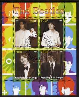 Congo 2007 The Beatles perf sheetlet #1 containing 4 values fine cto used, stamps on personalities, stamps on music, stamps on pops, stamps on rock, stamps on beatles