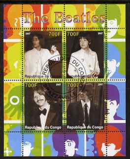 Congo 2007 The Beatles perf sheetlet #1 containing 4 values fine cto used, stamps on , stamps on  stamps on personalities, stamps on  stamps on music, stamps on  stamps on pops, stamps on  stamps on rock, stamps on  stamps on beatles