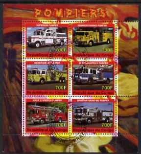 Congo 2007 Fire Engines #1 perf sheetlet containing 6 values fine cto used